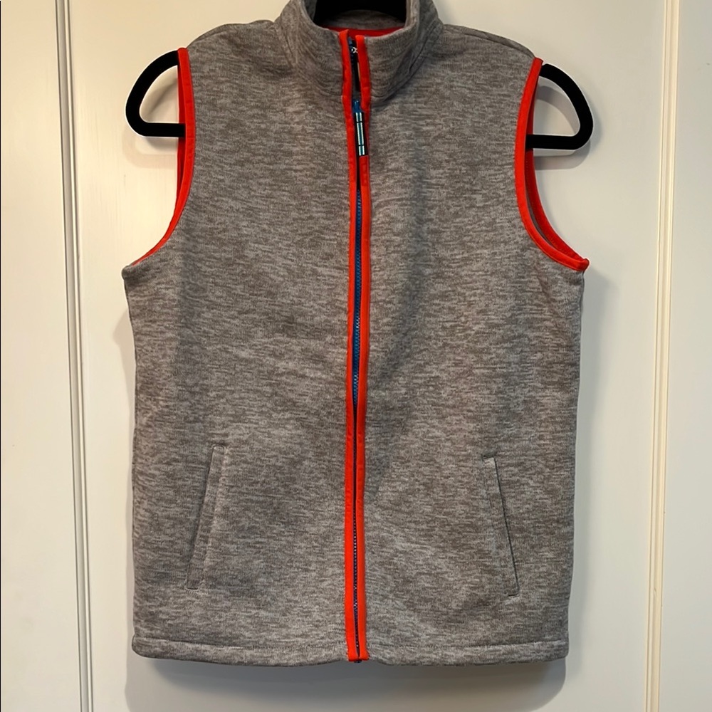 Gray Sleeveless Vest with Red Trim